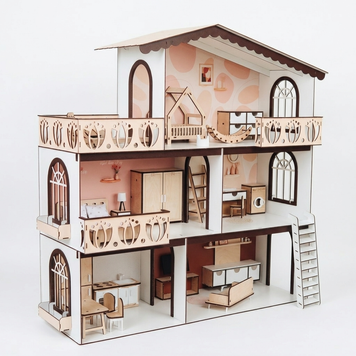 Domek dla lalek Barbie Garden Residence - 3 piętra z jasnymi meblami