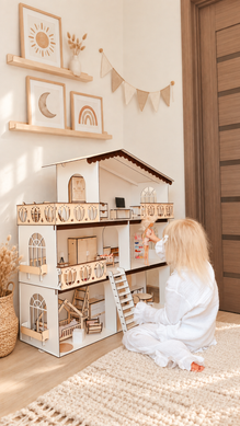 Domek dla lalek Barbie Garden Residence - 3 piętra z jasnymi meblami