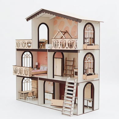 Domek dla lalek Barbie Garden Residence - 3 piętra z jasnymi meblami